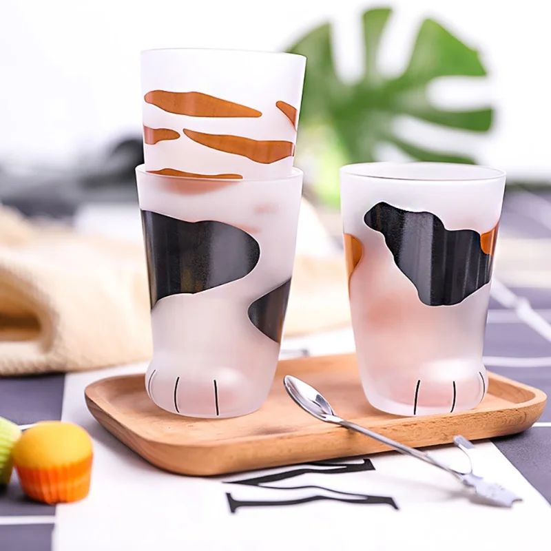 

300ml Cat Paw Cup Milk juice Glass Cup Creative Cute Cat Foot Claw Print Coffee Mug Couples Household Cup Valentine's Day Gifts