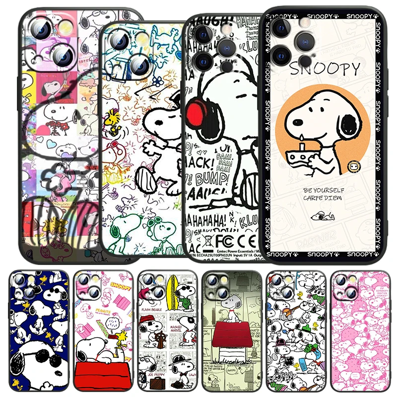 

Snoopy Comic Stroke For Apple iPhone 13 12 Pro Max Mini 11 Pro XS Max X XR 6 7 8 Plus SE2020 Black Soft TPU Phone Case