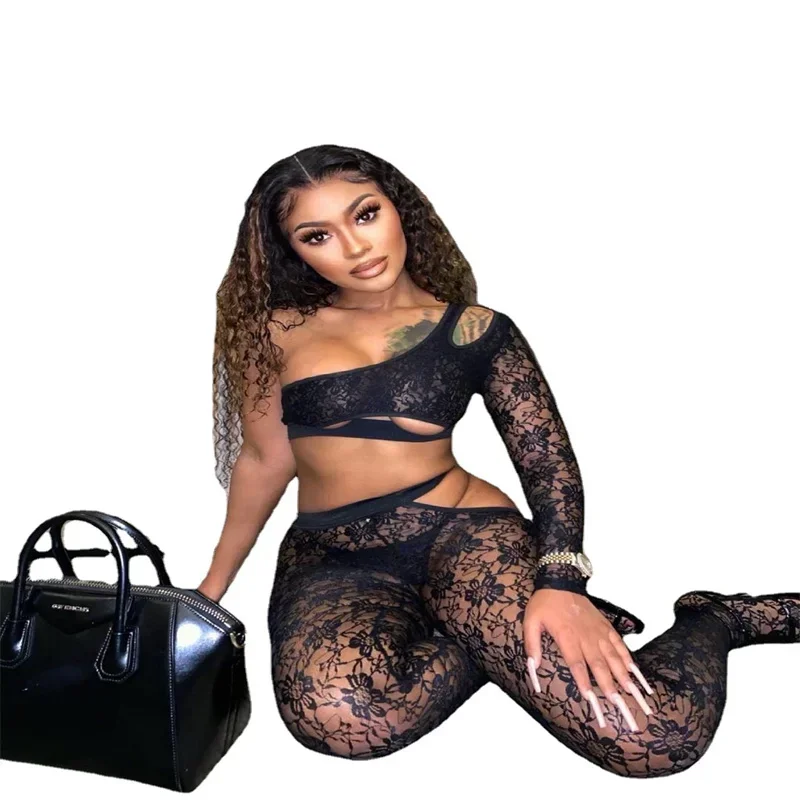 Европейские модные комплекты с кружевными брюками летние сексуальные вечерние
