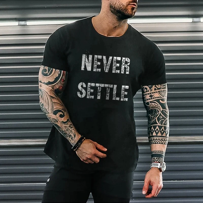 

Badassdude Never Settle Printing Men's Casual Fashion T-shirt