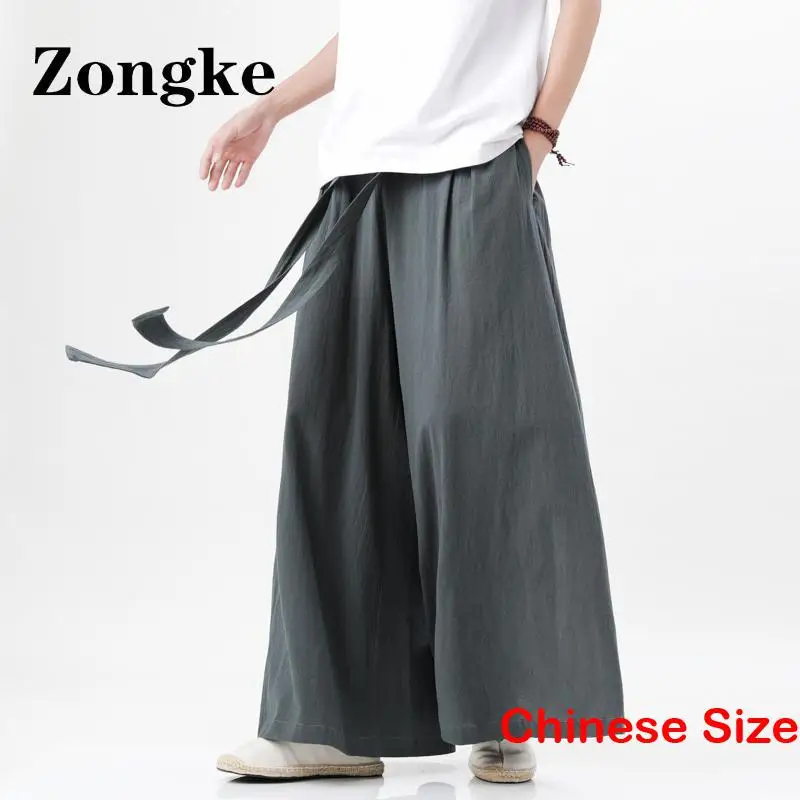 

Zongke Cotton Linen Wide Leg Pants for Man Big Size Men's Clothes Pant Sweatpants Male Korean Clothing Dropshipping Harajuku 5XL