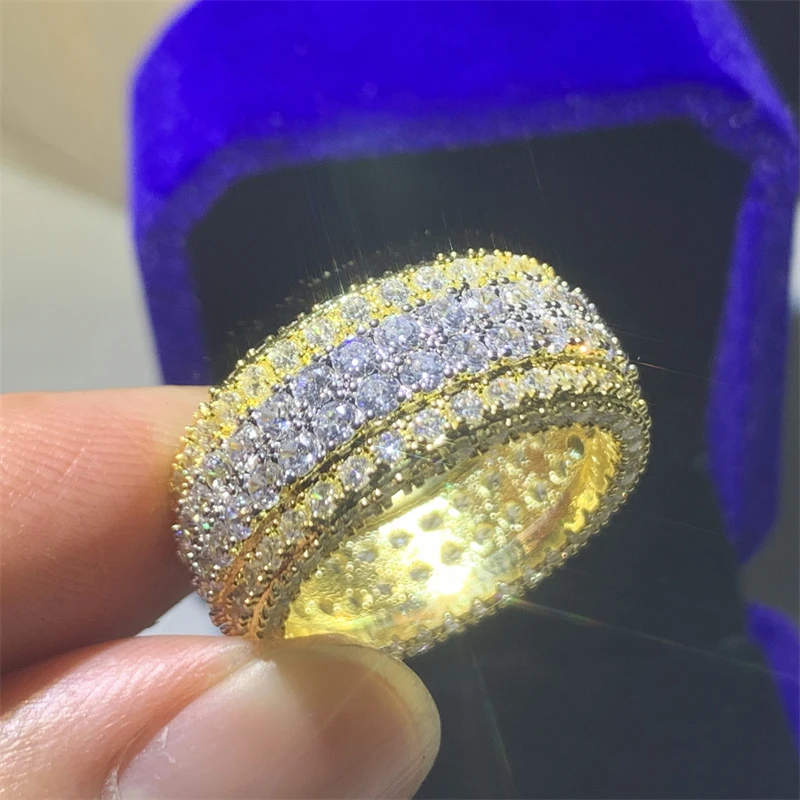 

Sparkling Luxury Jewelry Real 100% 925 Sterling Silver Pave White Sapphire CZ Diamond Gemstones Circle Women Wedding Band Ring