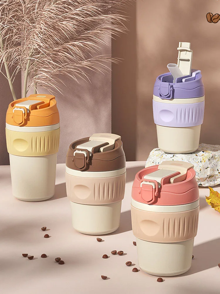 

Stainless Steel Thermos Cup Coffee Water Bottle with Straw Portable Insulated Leakage Proof Candy Color Double Vacuum Drink Cups