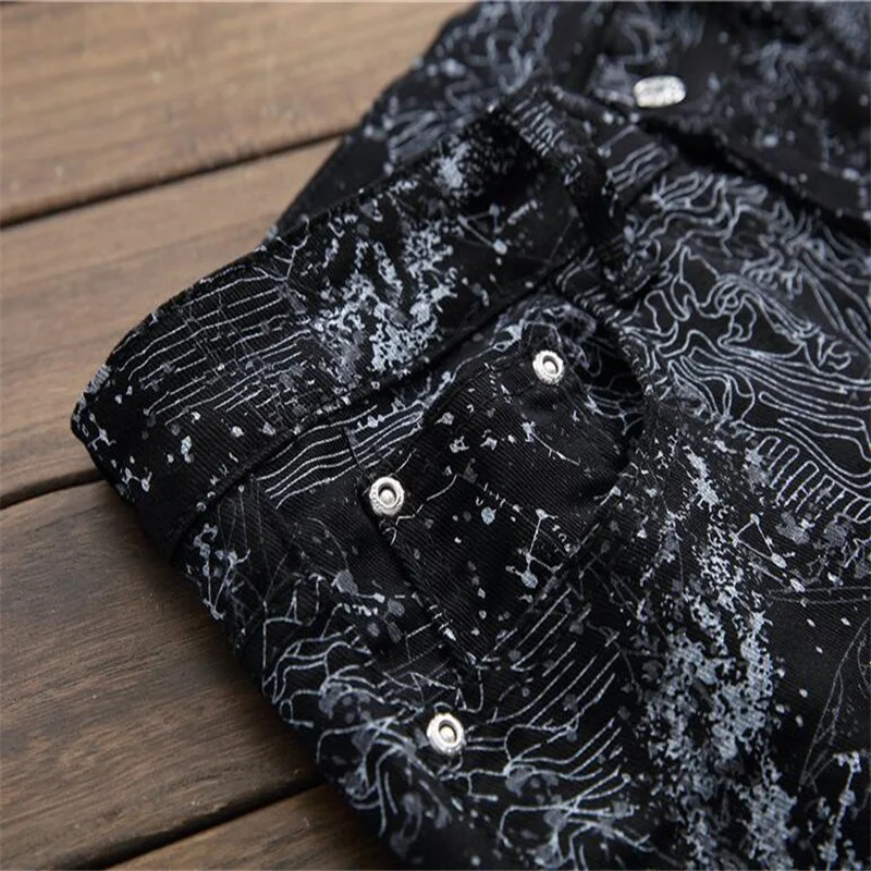 New america digital black jeans men printed pants slim fit pants men fashion elastic force Small feet trousers leisure fashions