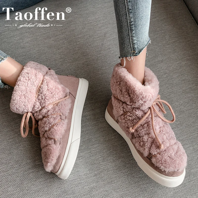 

Taoffen Size 34-42 Women Snow Boots Plush Fur Real Leather Shoes Warm Winter Ankle Boots Woman Fashion Daily Ladies Footwear