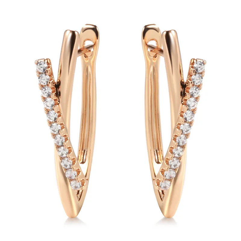 

Grier Fashion Earrings For Gril 585 Rose Gold Micro Inlay Natural Zircon lines Drop Earring Vintage Wedding Women Daily Jewelry