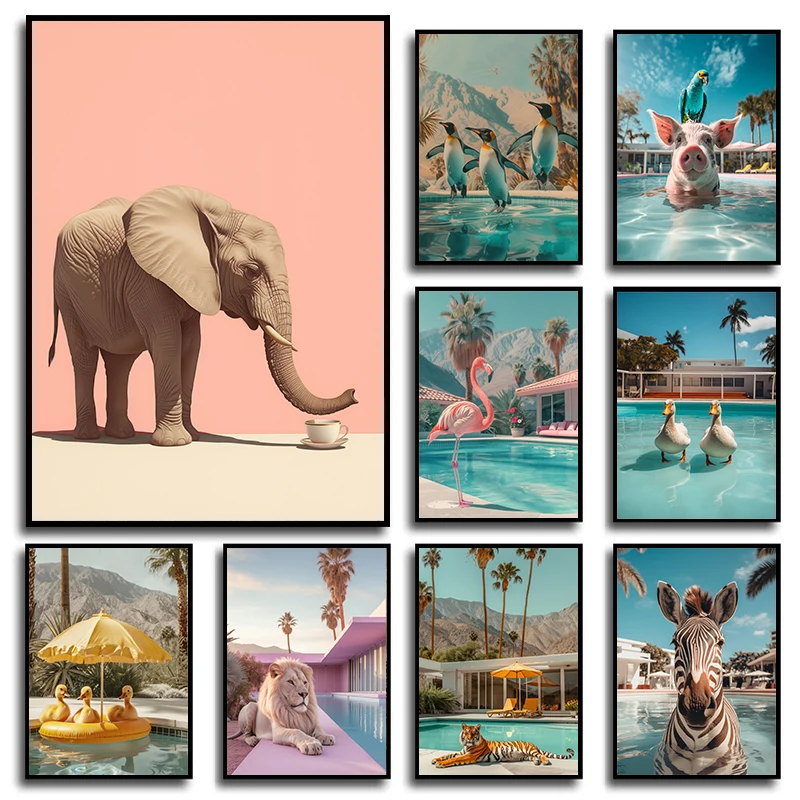 Плакаты и принты в виде современных животных бассейне милые постеры с