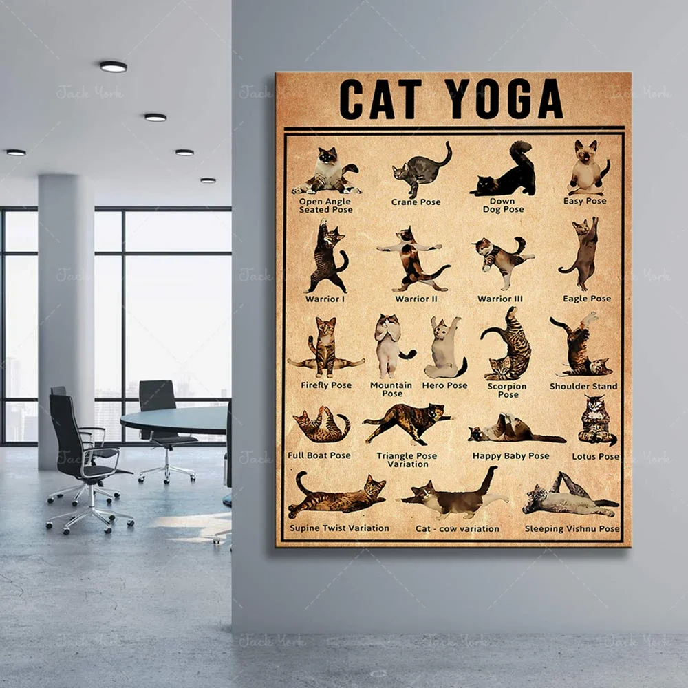 Плакат для йоги Айенгар Йога Аснас художественные принты с изображением кота
