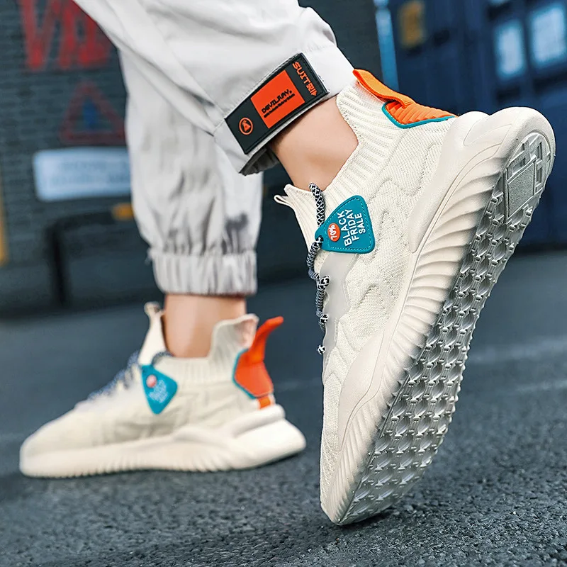 Breathable Fabric Men Running Shoes Fashion Beige Men Sneakers Comfortable Platform Men Walking Sport Shoes Tenis Masculino 2023