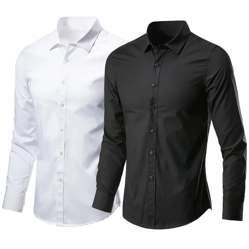 

Мужская белая рубашка с длинными рукавами, немнущаяся приталенная деловая рубашка, Корейская версия, белая Рабочая повседневная мужская рубашка