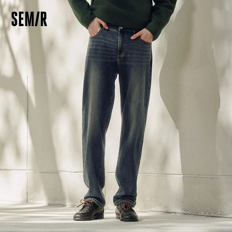 Фото Джинсы Semir Senrou, мужские джинсы с усами в стиле ретро, прямые брюки, новинка зимы 202, длинные брюки, эластичная мужская одежда №2