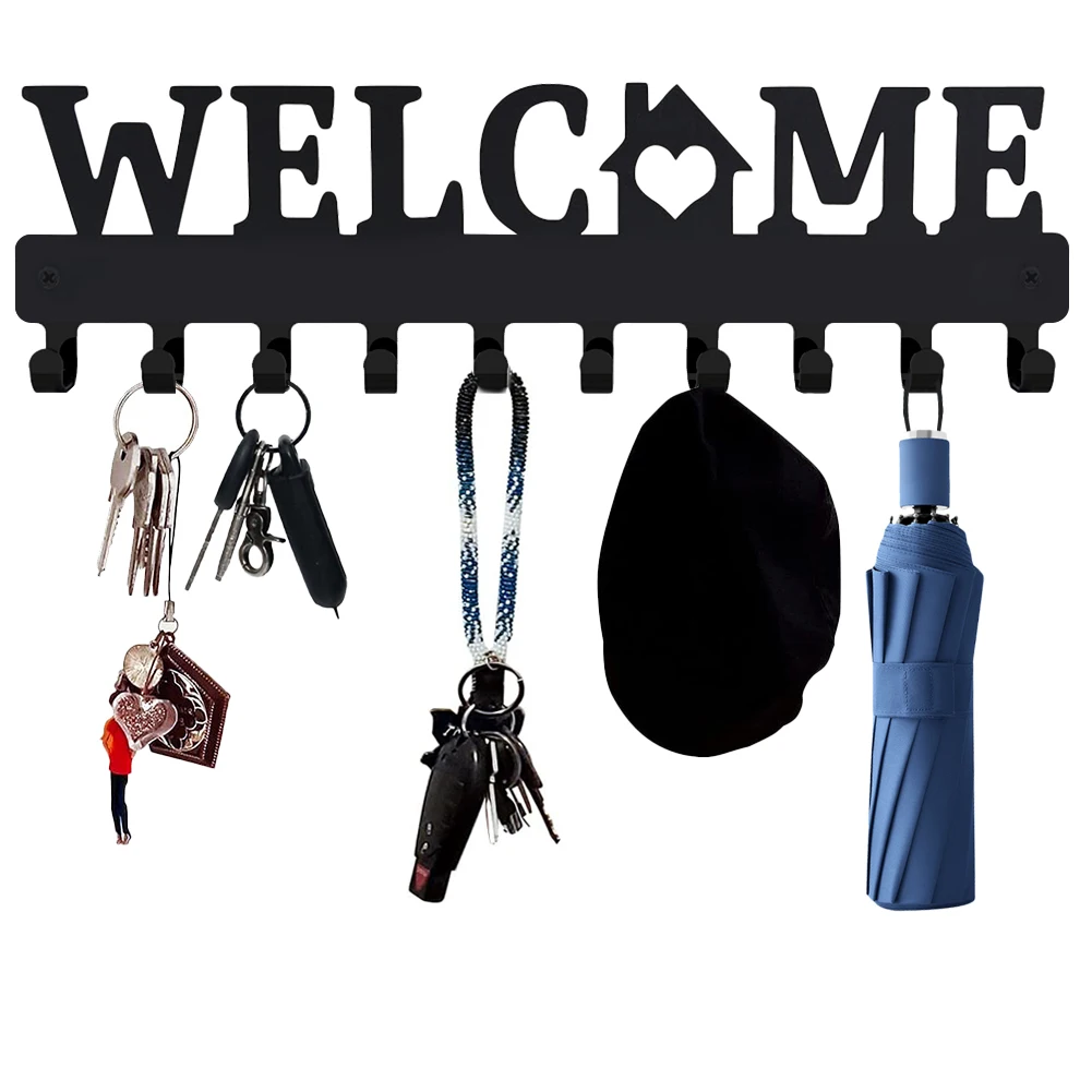 

Black Metal Balcony Wall-mounted Clothes Rack Key Holder Kitchen Organizer Bathroom Rangement Hooks Hangers Storage 10 Hook