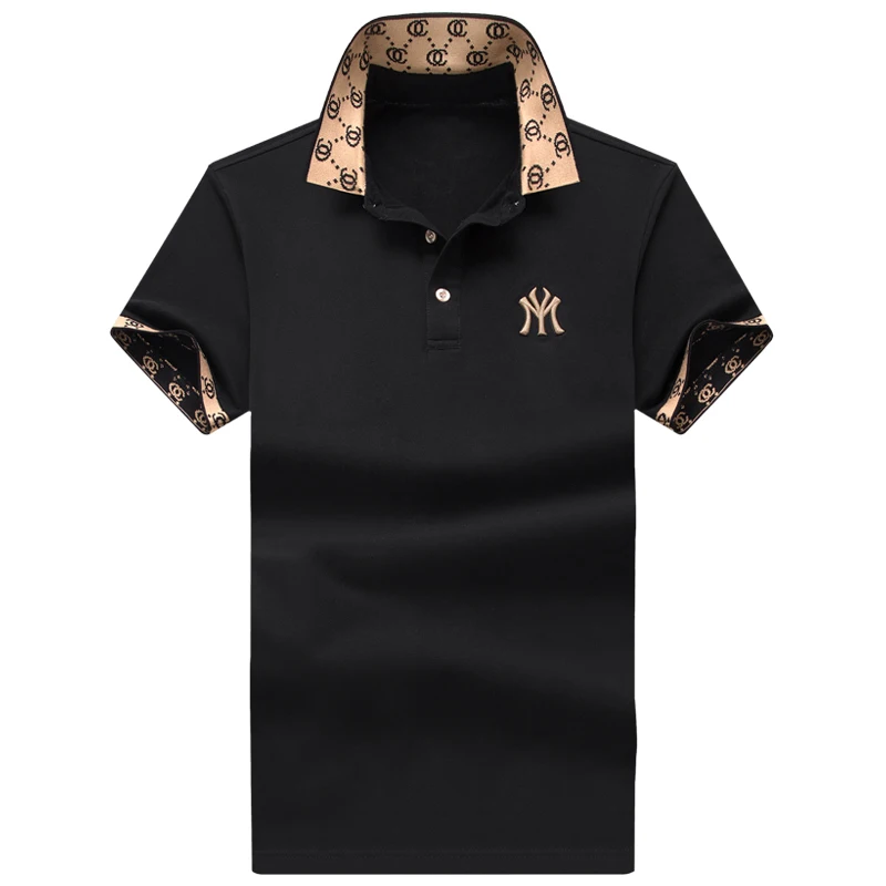 

Fashion cotton men's summer short-sleeved youth plus size T-shirt polo shirt casual cotton black t-shirt men's top lapel