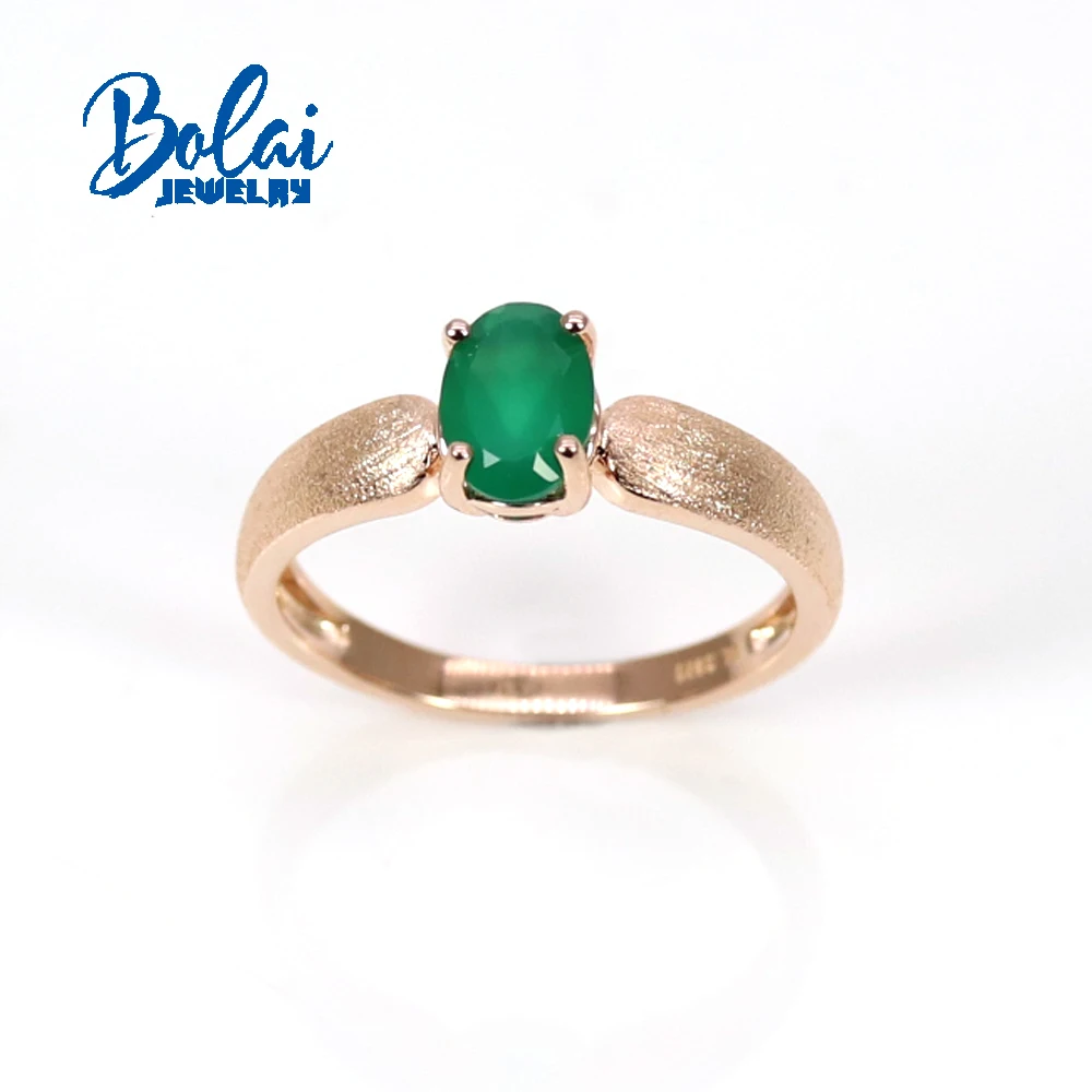 

Bolaijewelry,Simple green agate oval 5*7mm natural gemstone ring 925 sterling silver rose gold fine jewelry for Daily wear
