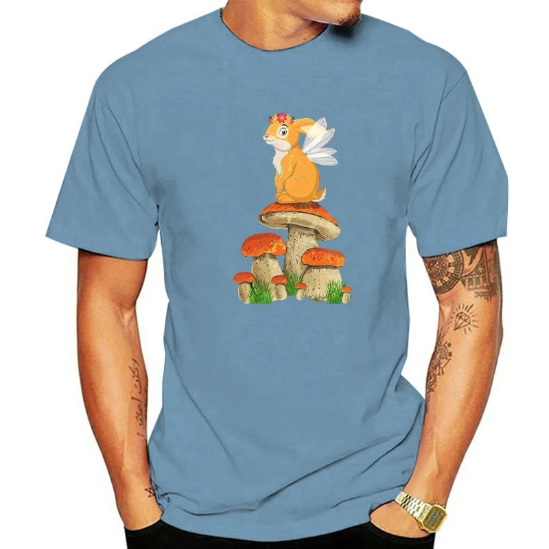 

Cottagecore Aesthetic Fairy Bunny On Top Of Mushroom Man Cotton Tee Clothing Creative O-Neck Short Sleeve Oversize Mens T-Shirts