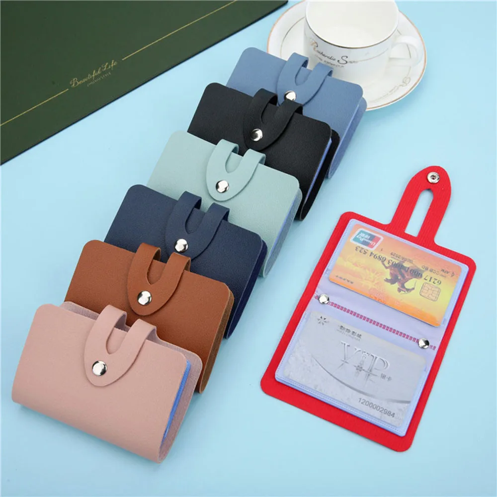 

24 Slots Solid Color Business ID Card Storage Holder Bag Fashion PU Leather Student Worker Credit Bank Card Protective Cover