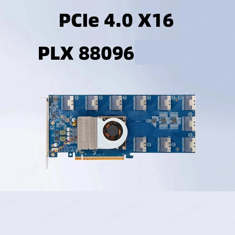 Фото Карта расширения PLX88096: 5 слотов PCIe 4.0 x16 или 10 слотов PCIe 4.0 x8 для подключения жестких дисков U.2 без разборки, с коммутатором SFF8654 №2