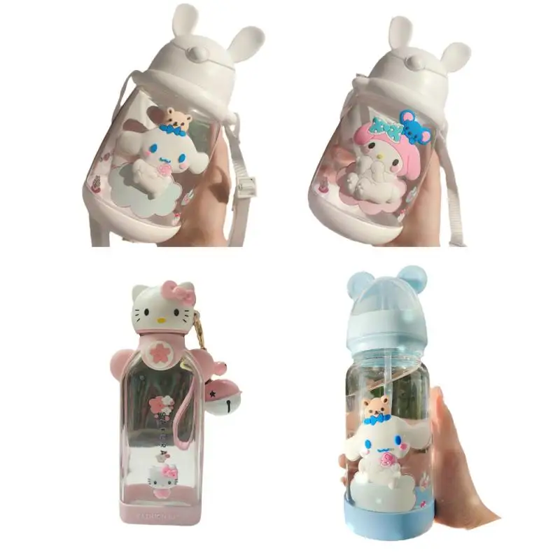 

300Ml-500Ml Cute Kawaii Snarios Hellokittys Cinnamoroll My Melody Cartoon Anime High Temperature Resistant Glass Straw Water Cup