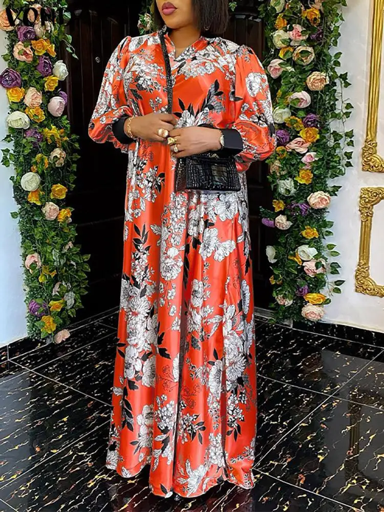 

VONDA 2022, Женский праздничный сарафан большого размера, женское Повседневное платье с цветочным принтом вечерние нее Макси-платье с длинным р...