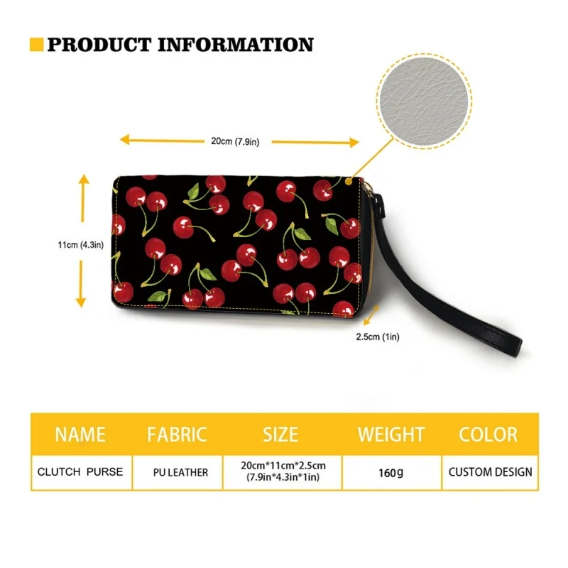 Belidome Women Clutch Zip Around Cherry Wallet With Coin Pocket Credit Card Holder Purse Long PU Leather Cash Bags With Wristlet