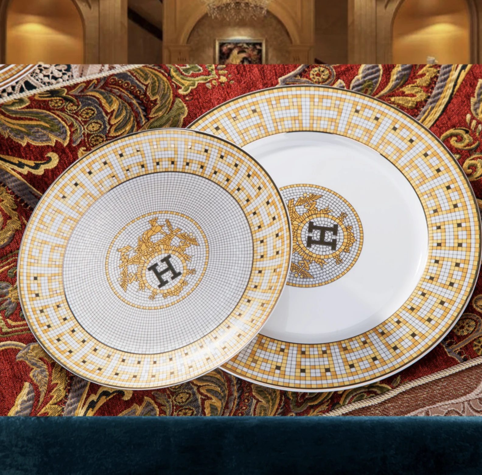 

luxury dinnerware 60 pieces tableware set simple European light luxury Jingdezhen ceramic dishes household square H mosaic