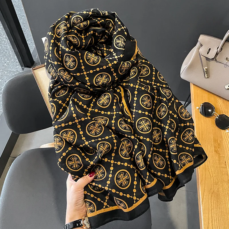 

Luxury Brand Cotton Scarf Women Shawls and Wraps Spring Pashmina Hijab Bufanda Foulard Female Bandana Beach Stoles 2022