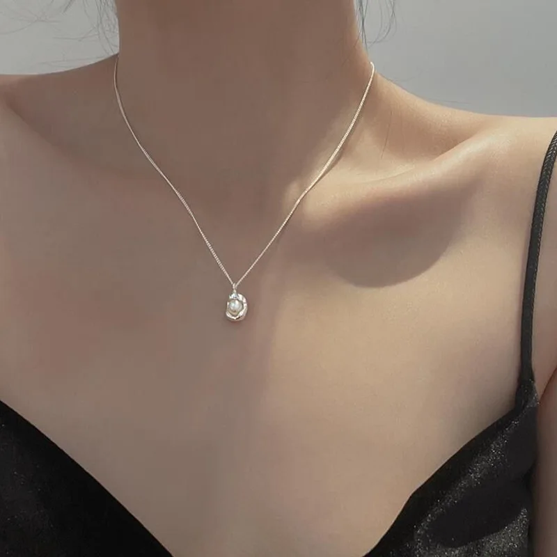 

Bafu S925 Silver French Irregular Pearls Necklace with Pendant Women Jewelry and Mother Birthday Gift