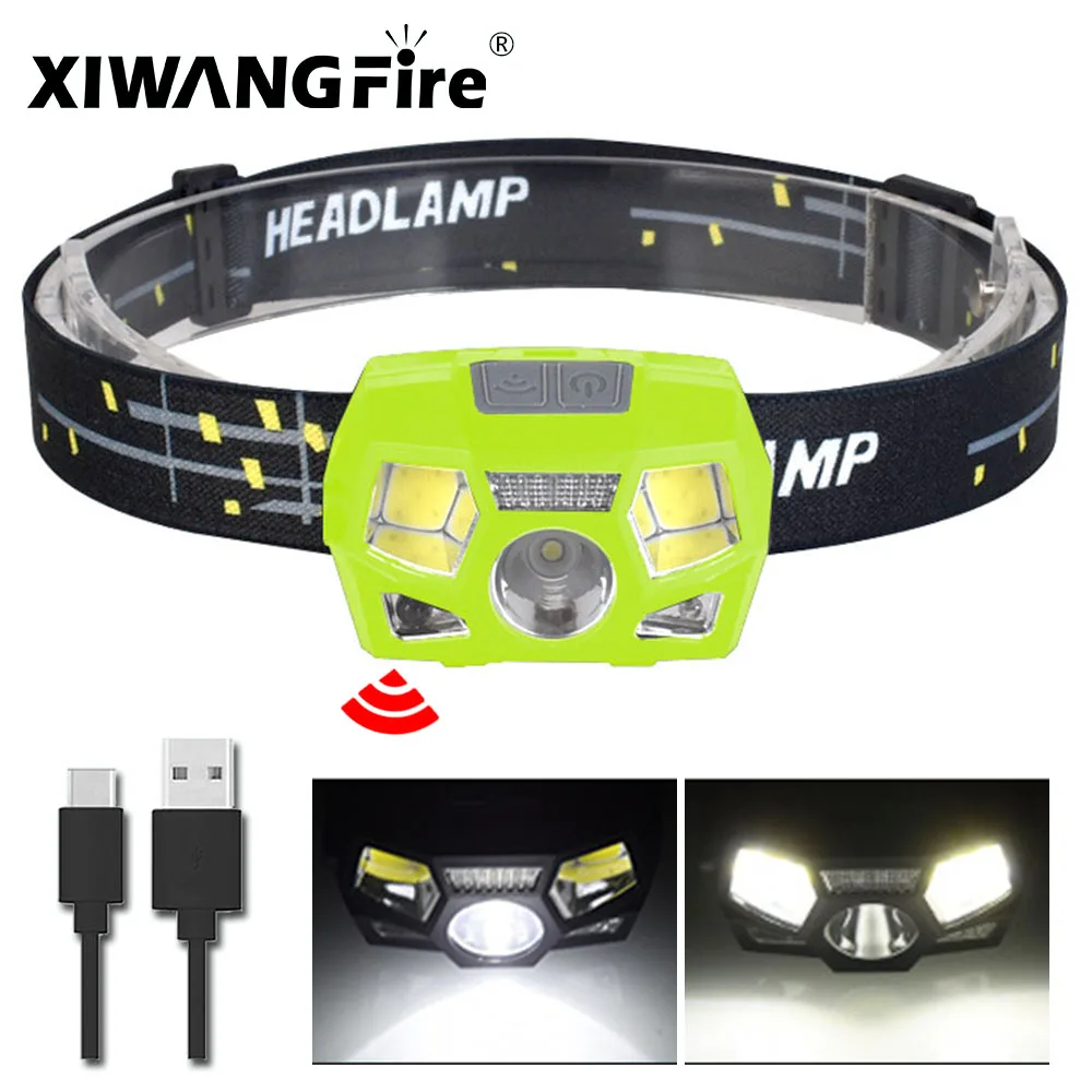 

Sensor Headlamp COB+LED USB Rechargeable Motion Inductive Head Lamp Portable Bright Multi-Modes Headlight with Built-in Battery