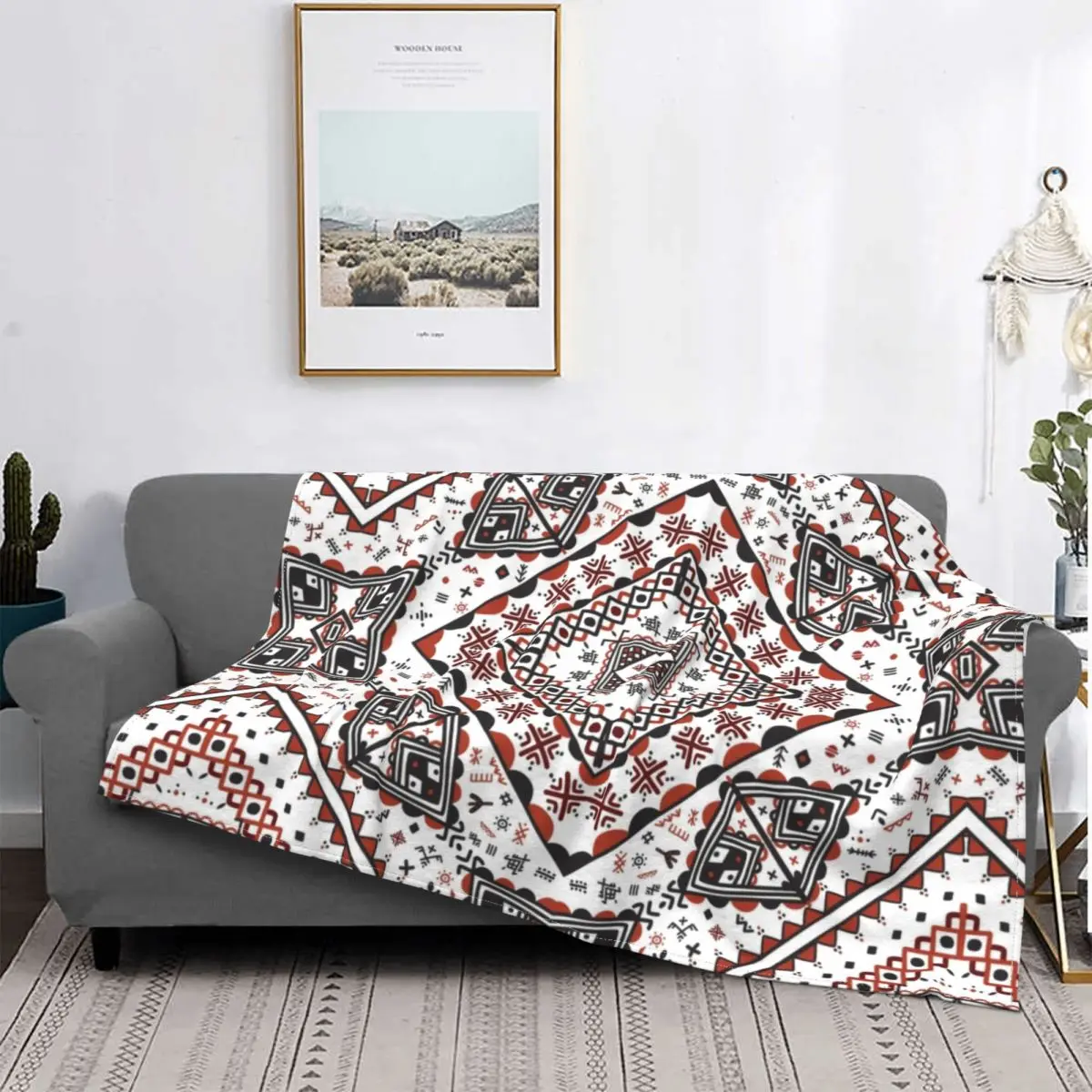 

Kabyle Pottery Berber Motifs Blankets Soft Flannel Summer Boho Imazighen Amazigh Throw Blanket for Couch Outdoor Bedroom