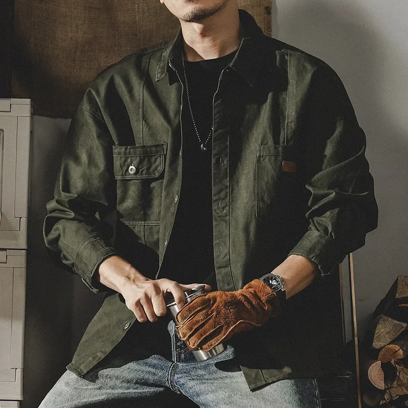 Мужская рубашка в американском ретро-стиле рабочая одежда с длинными рукавами