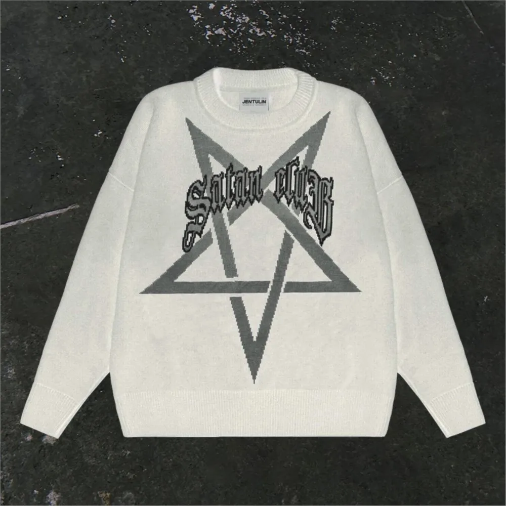 Вязаный мужской пуловер с рисунком сатаны