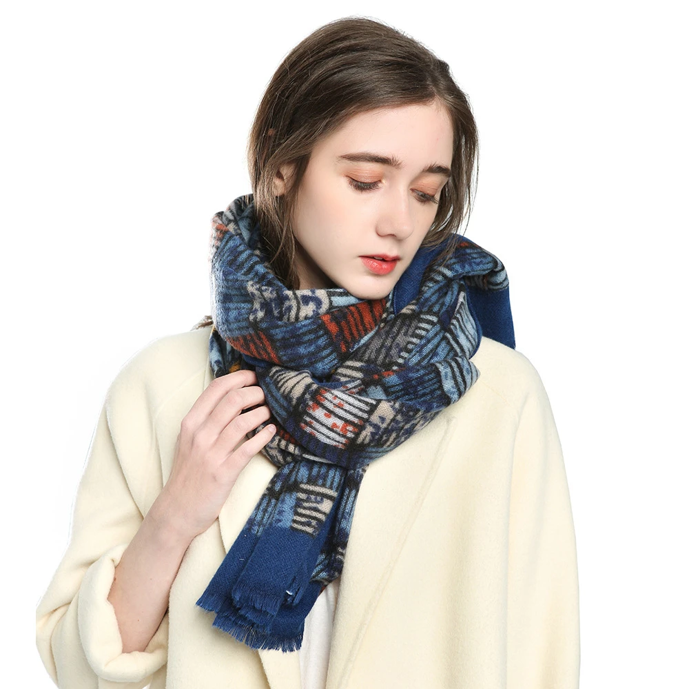 

2022 Women Soft Winter Cashmere Scarf Hijab Print Blanket Thick Warm Shawl Wrap Foulard Female Pashmina 180*65cm Bufanda Echarpe