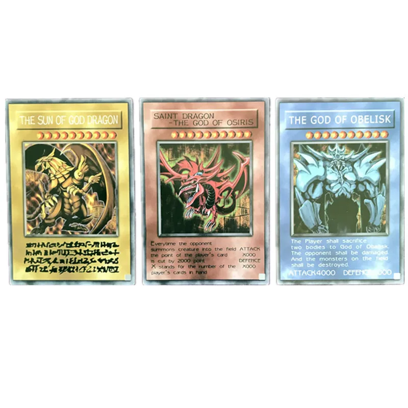 

2022New Yu-gi-oh Card Anime Three Fantasy God Yugioh OBELISK OSIRIS DRAGON Collectible Figures Japan Yu Gi Oh Board Game 3 Cards