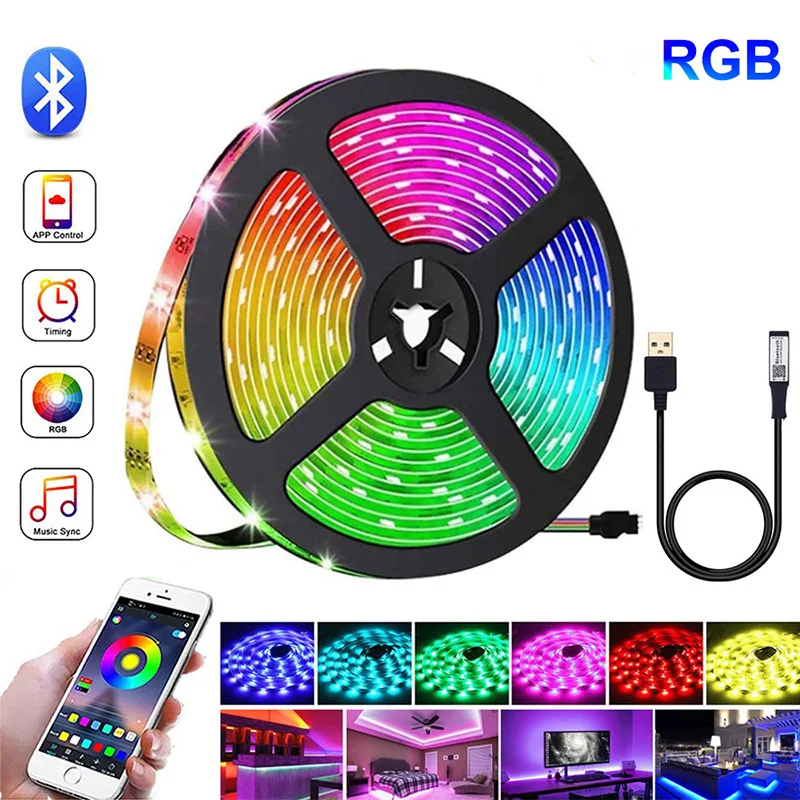 

Лента светодиодная Гибкая RGB с Bluetooth, 10/5/5050 светодиодов