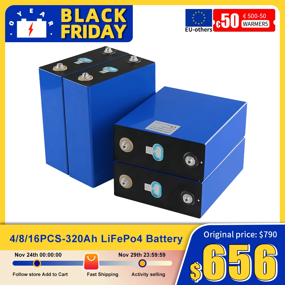 4/8/16PCS 3.2V 320Ah 310Ah Lifepo4 Battery Cell Lithium Iron Phosphate Solar RV Grade A DIY 12V 24V 48V RV Boat Home Energy