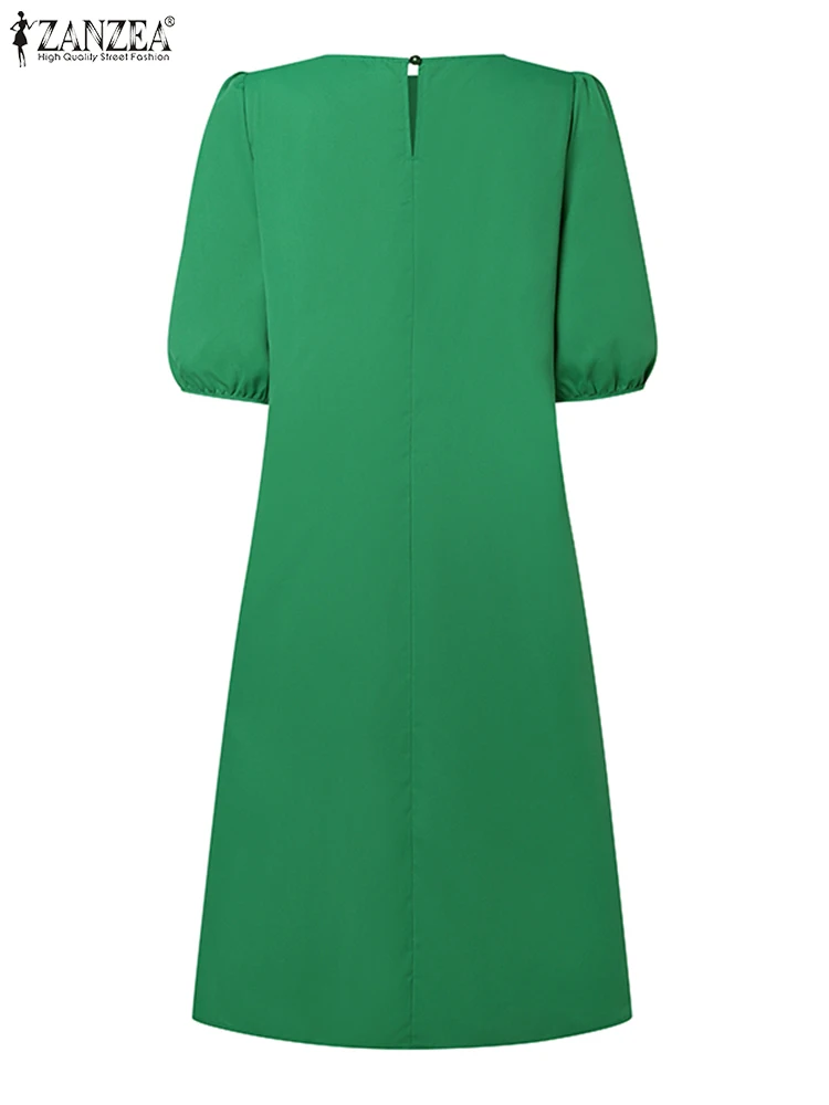 Элегантное однотонное платье ZANZEA женское модное сарафан с коротким рукавом и
