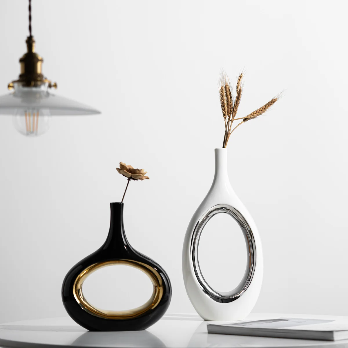 Керамическая ваза круглые полые золотые цветочные композиции аксессуары для