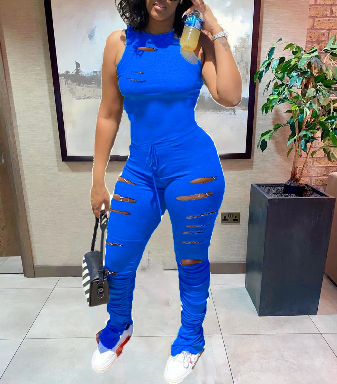 Lovelysale Новый комбинезон женская одежда однотонный обтягивающий с рюшами