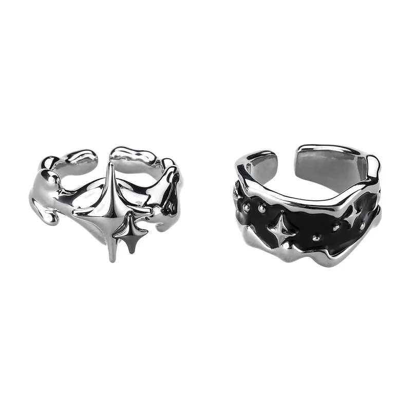 

New Fashion Creative Silver Color Stars Irregular Adjustable Finger Ring Women Punk Geometric Hip Hop Opening Ring Jewelry