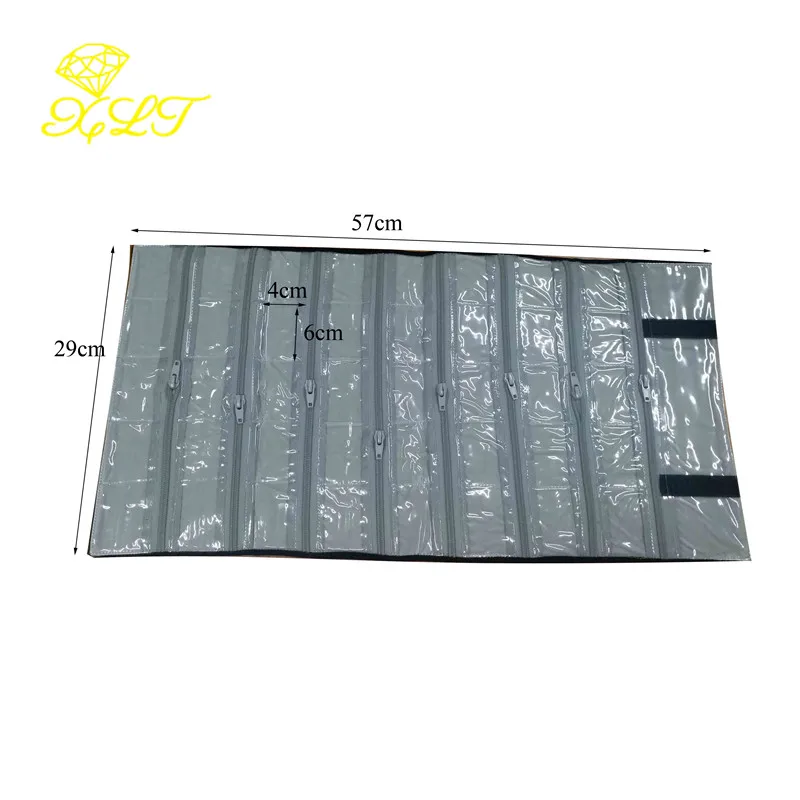 40 Grids Zipper Bag for Ring Pendant Folding Travel Organizer Earrings Case Portable Velvet Jewelry Roll Storage Bag