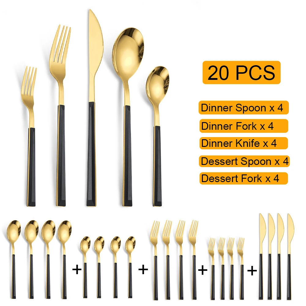 

20 шт., набор столовых приборов из нержавеющей стали с деревянной ручкой