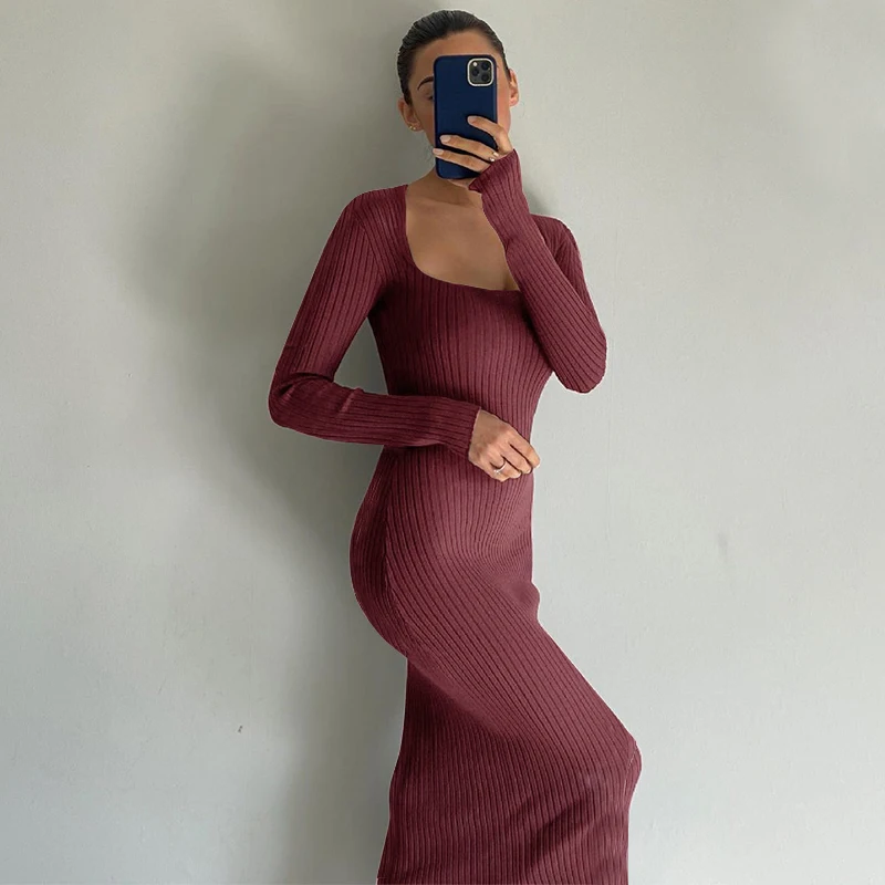 

Bodycon dress for women Square Neck Black Dress Women Elegant Cotton Fashion Side Split Dress Mini Ladies Basic