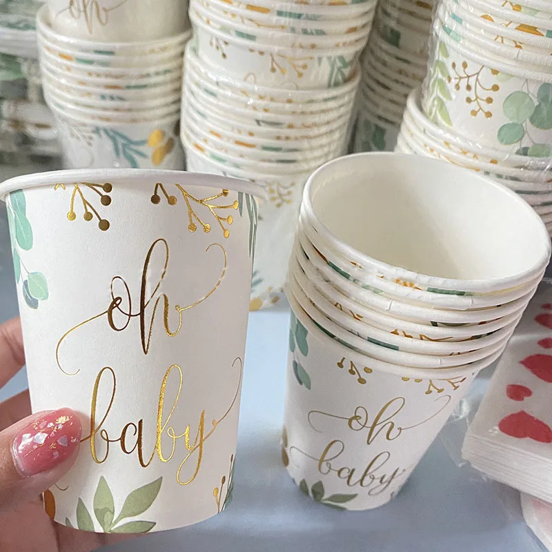 

8Guests Gold Letter Oh Baby Disposable Tableware Jungle Leaves Napkin Plate Cup Baby Shower Boy Girl Babyshower Oh Baby Supplies