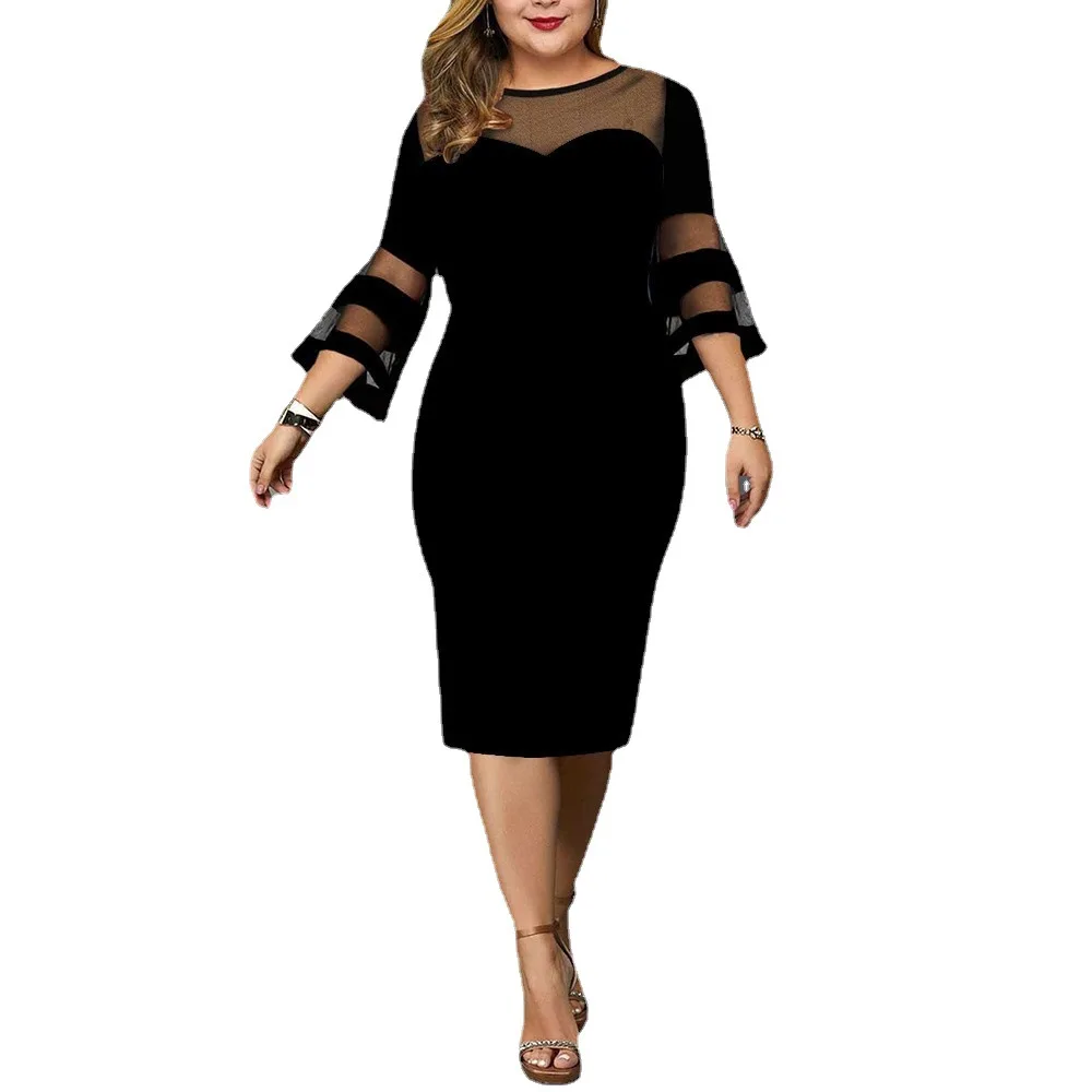 

2022 Spring Autumn Women O-neck Solid Color Knee-length Dress Woman Dress