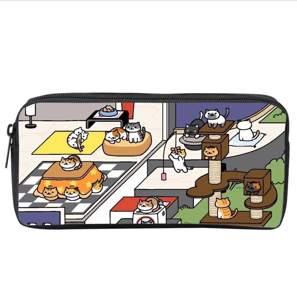 

anime Neko Atsum Student pencil case Kids boys girls cartoon pencil Bag teenager Zipper Handbag Women Cosmetic Case Makeup Bag