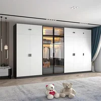 Custom wardrobe for bedroom, light luxury style, solid wood ecological board, minimalist glass door, rubber wooden cabinet