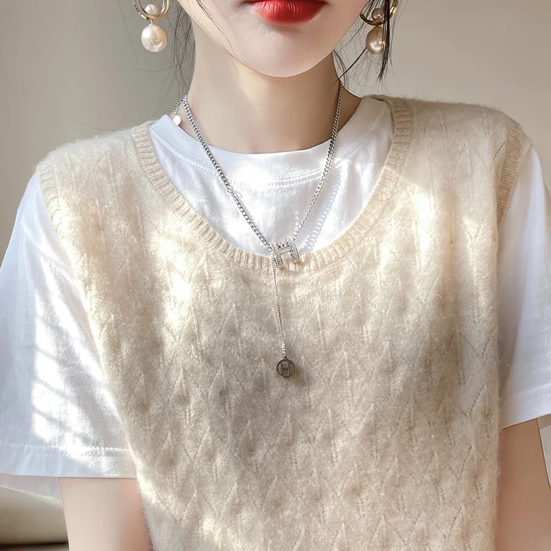 Качественный кашемировый жилет из чистой шерсти Женский Свободный с круглым