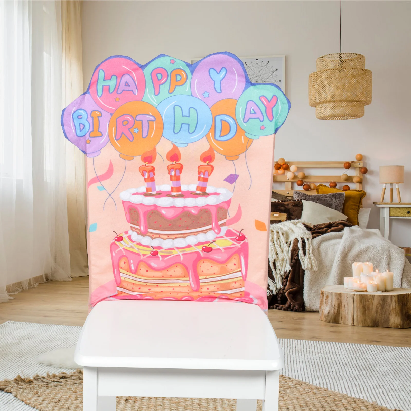 

Birthday Chair Cover Seat Covers Chairs Decoration Decorate Happy School Fabric Child