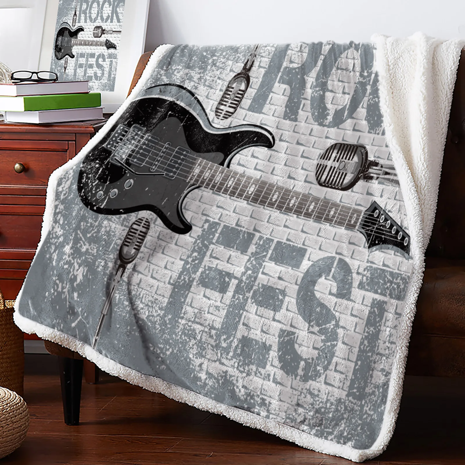 Зимнее теплое Флисовое одеяло с музыкой рок-гитары детское домашние кашемировые