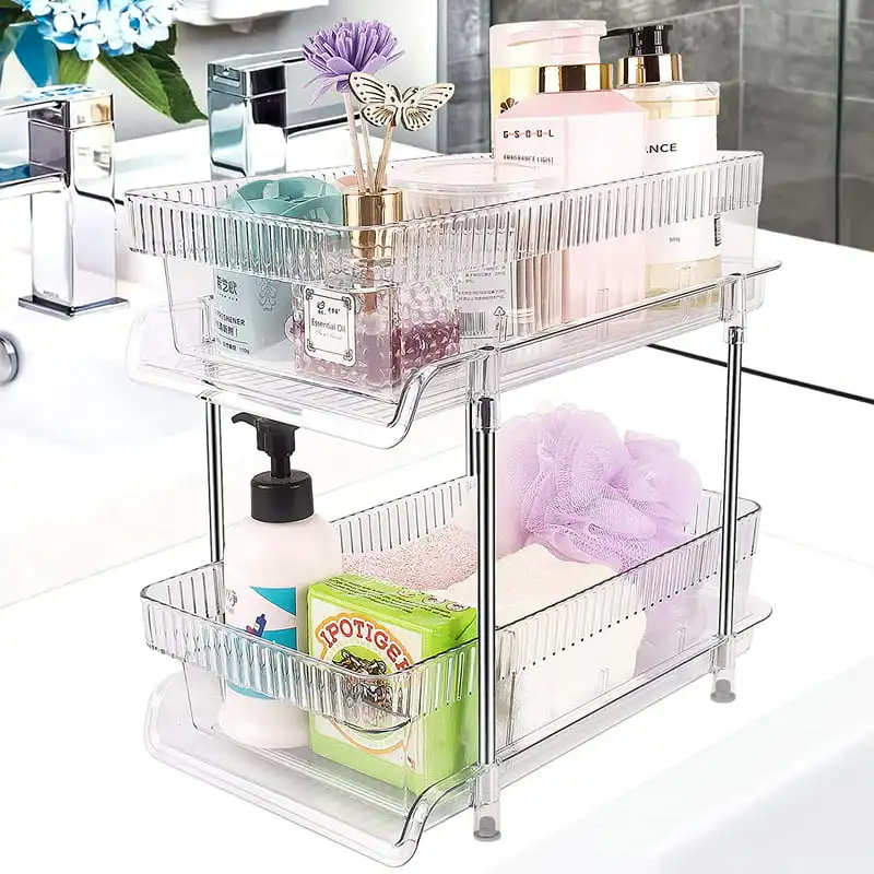 

New Acrylic Drawer Snack Organizers for Pantry Cabinets or Countertop w/Clear Lids/Dividers, Slide Out Under Sink Organizers for